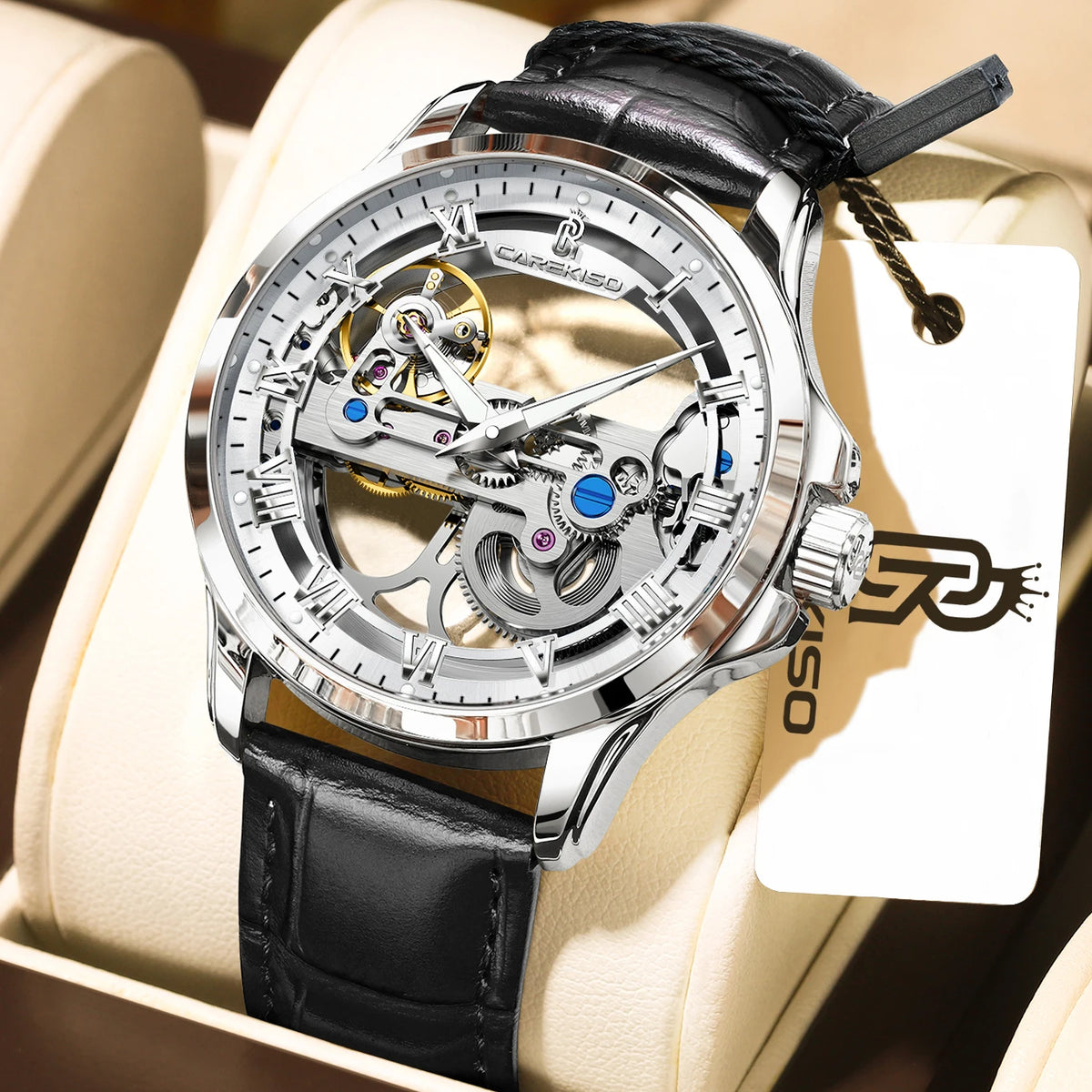 Poedagar C124 Men's Luxury Automatic Mechanical Watch – Genuine Leather Strap, Waterproof, Luminous
