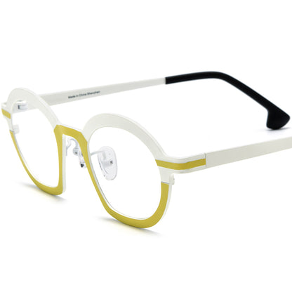 Matte Titanium Cat Eye Optical Glasses Frame - Matte Yellow White - MCROONS