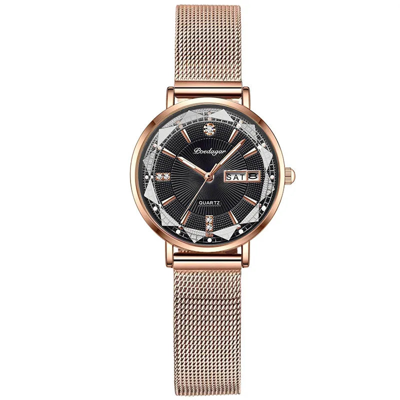 Poedagar 3013 Women's Luxury Quartz Watch – Stainless Steel Band, Waterproof, Date