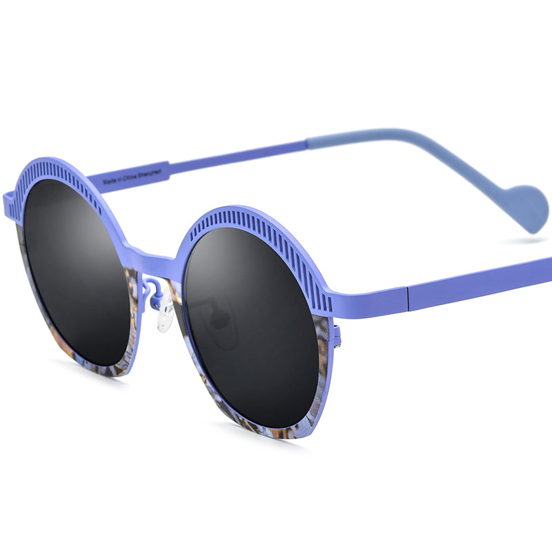 Retro Oval Titanium Polarized Sunglasses UV400 - Purple Gray Lens - MCROONS