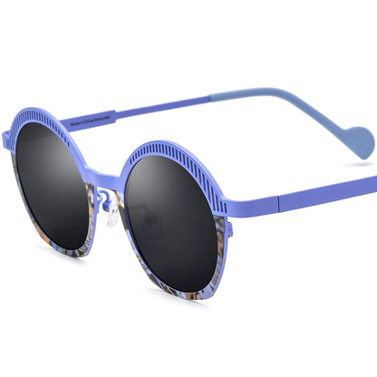 Retro Oval Titanium Polarized Sunglasses UV400 - Purple Gray Lens - MCROONS