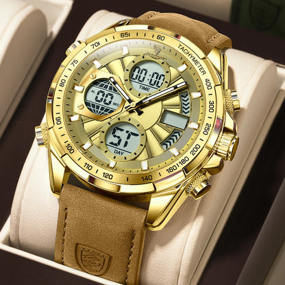 Poedagar E108 Men's Luxury Chronograph Quartz Watch – Leather Strap, Waterproof, Luminous, Date