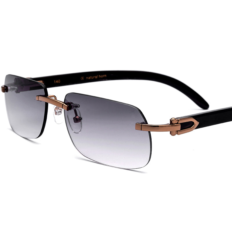 Buffalo Horn Rimless Square Sunglasses - Grey - MCROONS