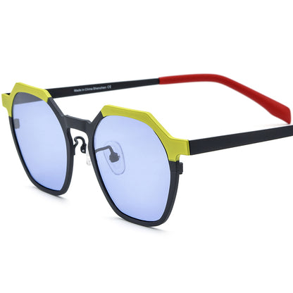 Colourful Titanium Polygon Polarised Sunglasses Retro - Yellow Black - MCROONS