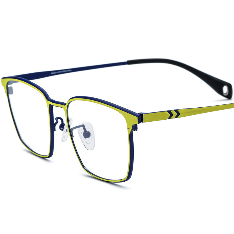 Colourful Titanium Square Optical Glasses Frame - Blue Yellow - MCROONS