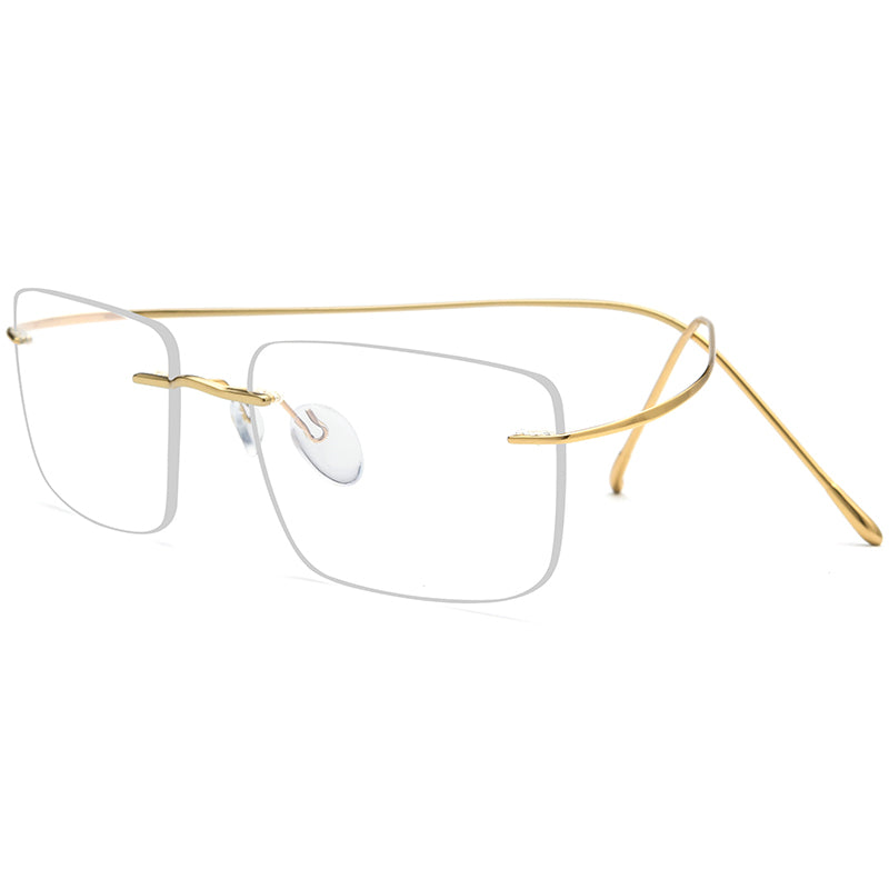 Rimless Titanium Square Optical Glasses Frame - Gold - MCROONS