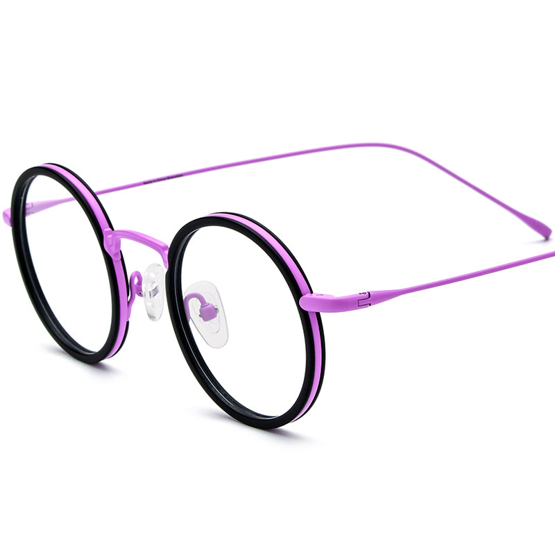 Retro Round Acetate Titanium Optical Glasses - Black Purple - MCROONS