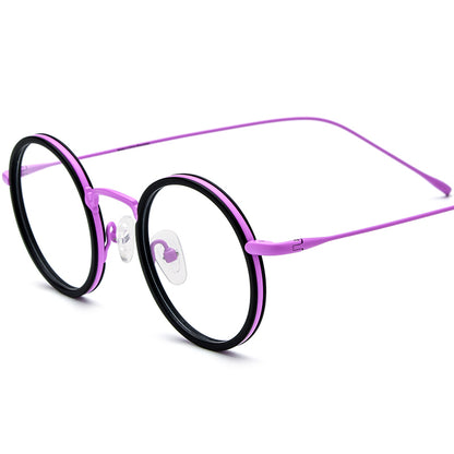 Retro Round Acetate Titanium Optical Glasses - Black Purple - MCROONS