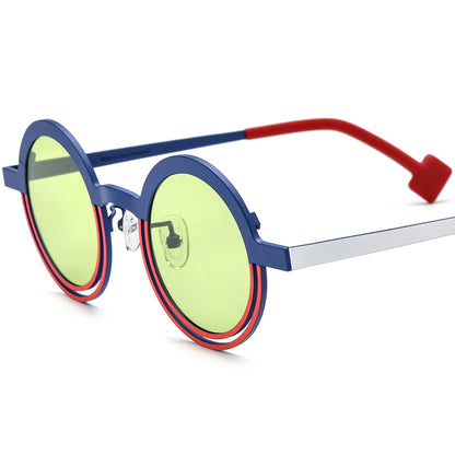 Colourful Titanium Round Halo Polarised Sunglasses - Blue Red - MCROONS