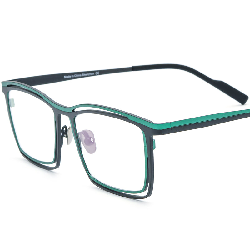 Titanium Square Optical Glasses Frame Retro Vintage - Black Green - MCROONS
