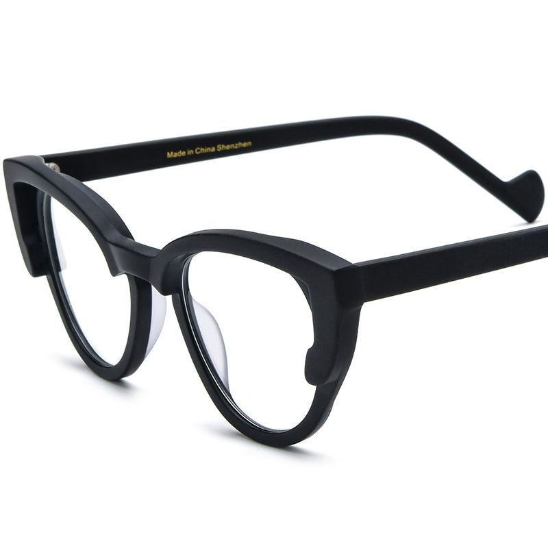 Multicolour Print Acetate Cat Eye Optical Glasses Frame - Matte Black - MCROONS