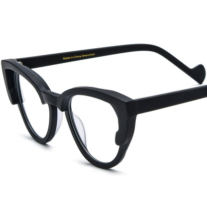 Multicolour Print Acetate Cat Eye Optical Glasses Frame - Matte Black - MCROONS