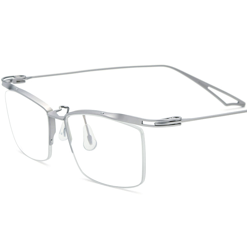 Half-Rim Square Titanium Optical Glasses Frame Lightweight - Silver - MCROONS