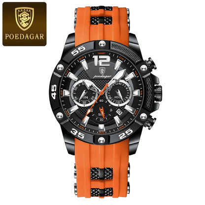 Poedagar 912 Men's Luxury Chronograph Quartz Watch – Silicone Strap, Waterproof, Luminous, Date
