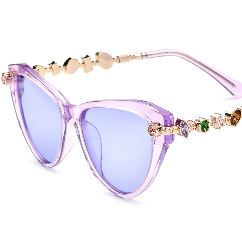 Diamante Cat Eye Polarized Sunglasses UV400 - MCROONS - Purple Purple