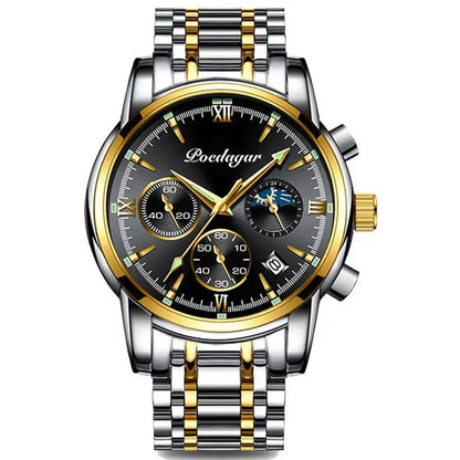 Poedagar 8058 Men's Luxury Quartz Watch – Stainless Steel Band, Waterproof, Luminous, Date