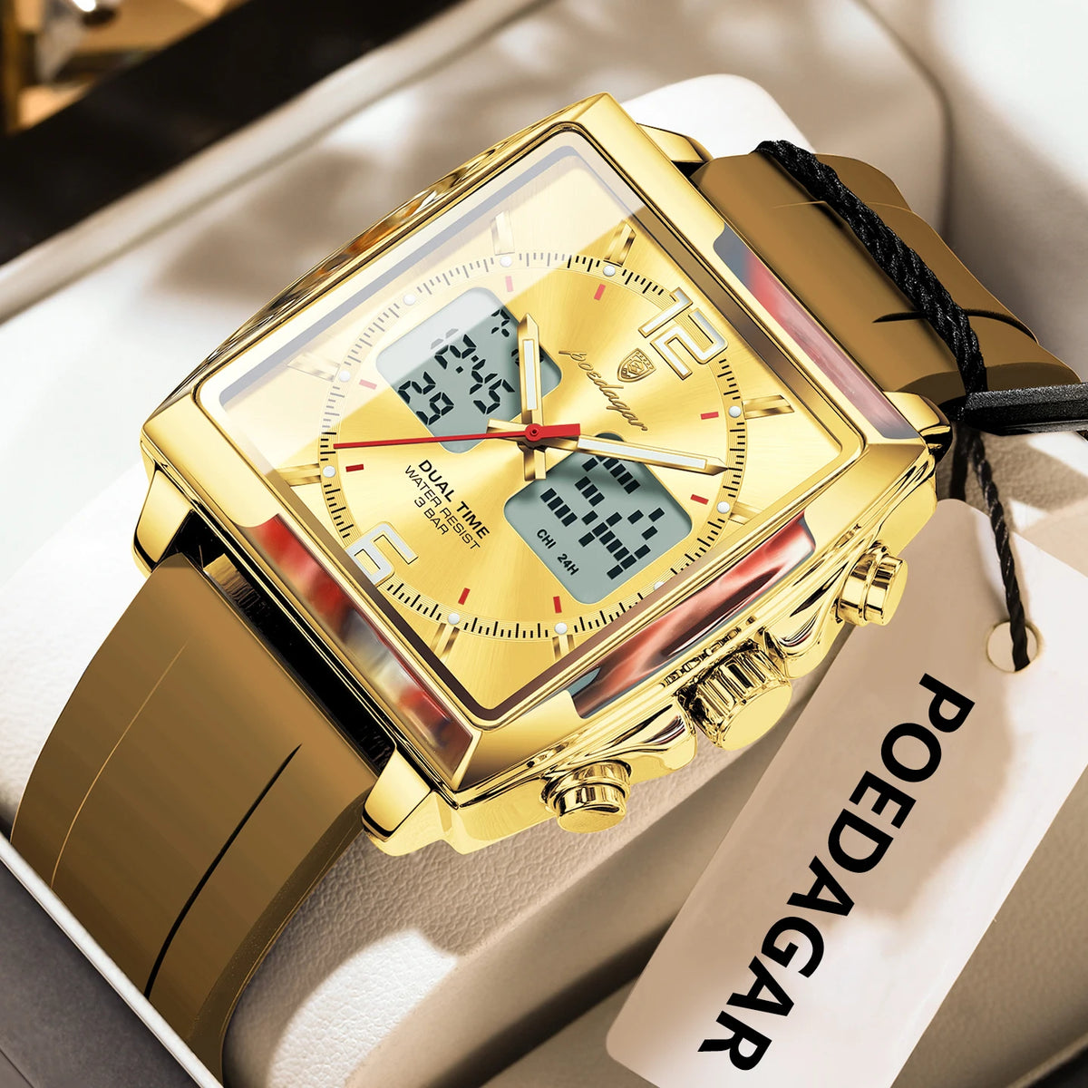 Poedagar E109 Men's Luxury Chronograph Quartz Watch – Silicone Strap, Waterproof, Luminous, Date