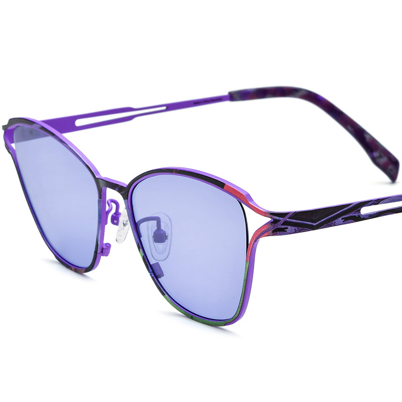 Colorful Titanium Cat Eye Sunglasses - Purple - MCROONS