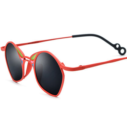 Colourful Titanium Irregular Polarised Sunglasses Fashion - Red Frame Grey Lens - MCROONS
