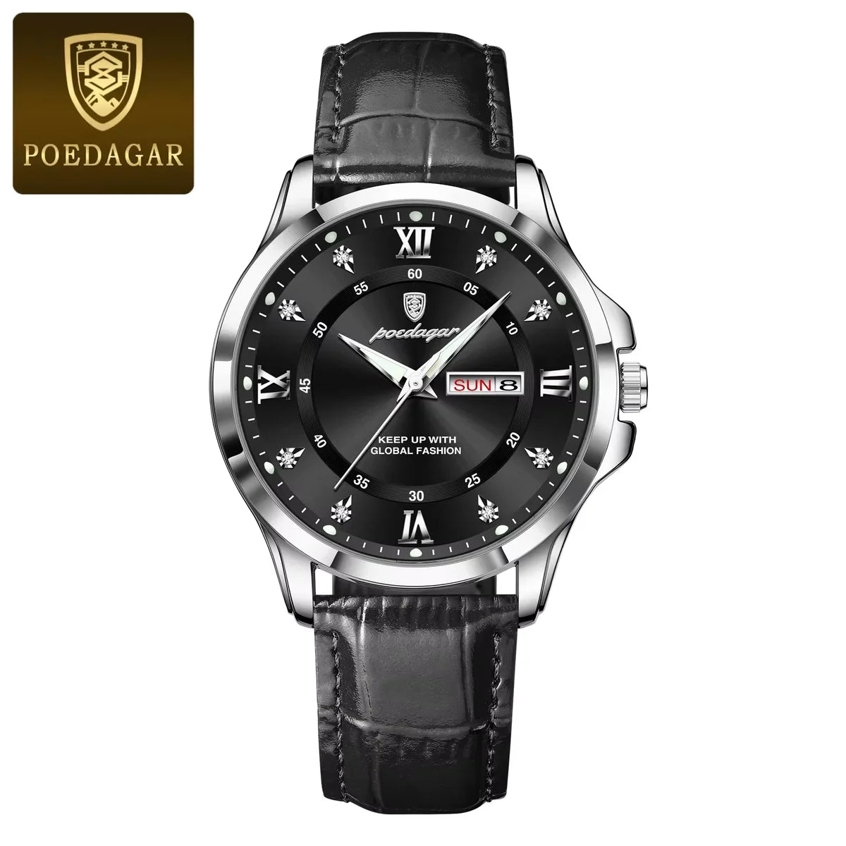 Poedagar 855 Men's Luxury Quartz Watch – Leather Strap, Waterproof, Luminous, Date