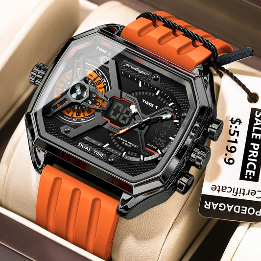 Poedagar E106 Men's Luxury Chronograph Quartz Watch – Silicone Strap, Waterproof, Luminous, Date