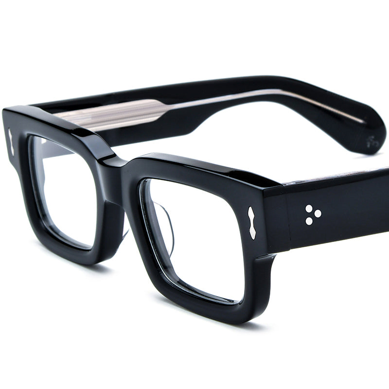 Retro Square Thick Acetate Optical Glasses Frame - Black Transparent - MCROONS