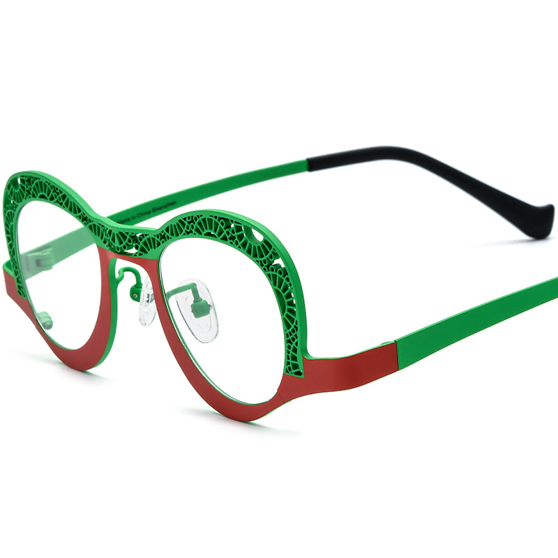 Matte Titanium Small Cat Eye Optical Glasses Hollow-Out - Matte Red Green - MCROONS