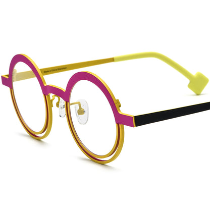 Colourful Titanium Round Halo Optical Glasses Frame - Pink Yellow - MCROONS