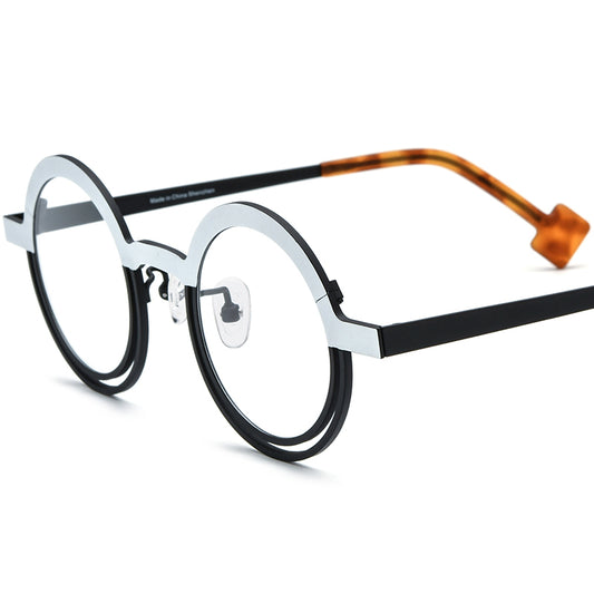 Colourful Titanium Round Halo Optical Glasses Frame - White Black - MCROONS