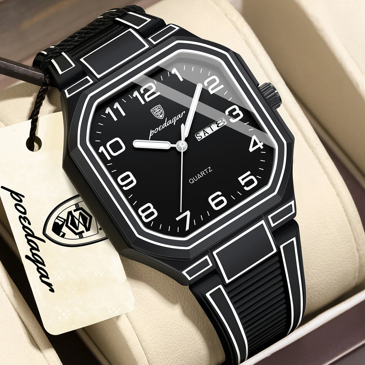Poedagar 608 Men's Luxury Quartz Watch – Silicone Strap, Waterproof, Luminous, Date
