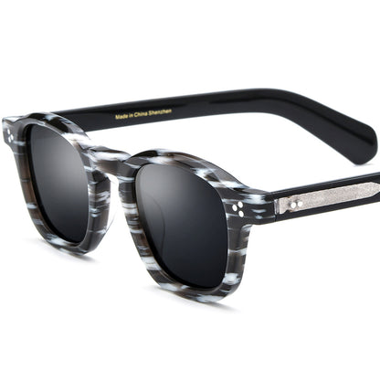 Matte Acetate Square Polarised Sunglasses - Stripe Gray Lens - MCROONS
