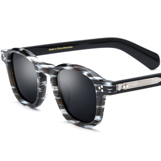 Matte Acetate Square Polarised Sunglasses - Stripe Gray Lens - MCROONS