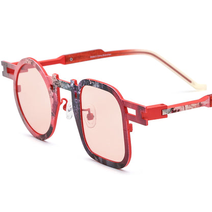 Print Titanium Square Sunglasses - Red - MCROONS