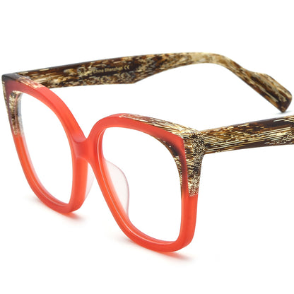 Retro Oversized Cat Eye Matte Acetate Optical Glasses Frame - Matte Red - MCROONS
