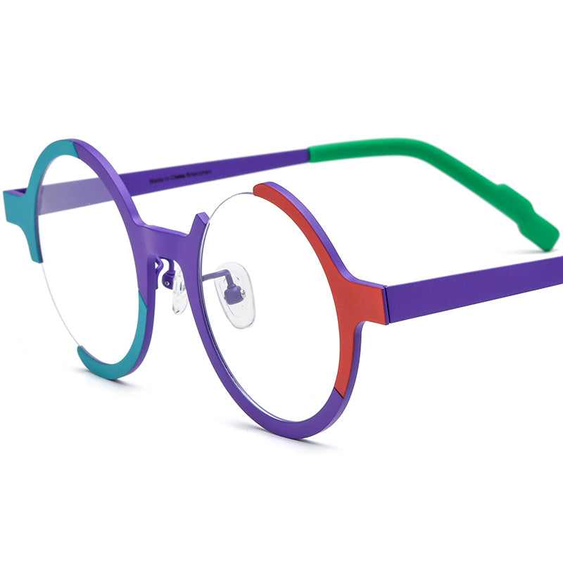 Colourful Titanium Semi-Rimless Round Optical Glasses Retro - Matte Purple - MCROONS