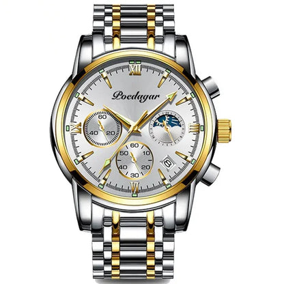 Poedagar 8058 Men's Luxury Quartz Watch – Stainless Steel Band, Waterproof, Luminous, Date