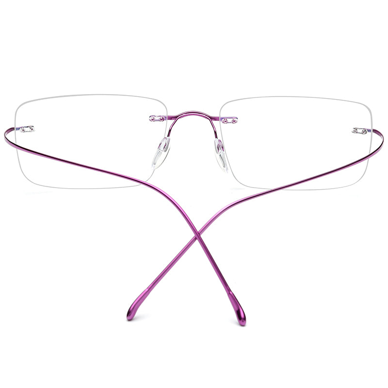 Rimless Titanium Square Optical Glasses Frame - Pink - MCROONS - Back View