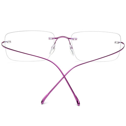 Rimless Titanium Square Optical Glasses Frame - Pink - MCROONS - Back View