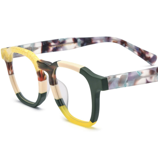 Retro Multicolour Square Matte Acetate Optical Glasses Frame - Matte Yellow Green - MCROONS