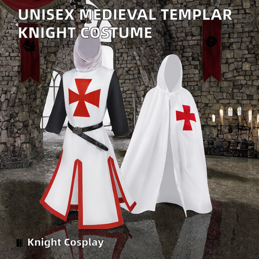 Medieval Templar Knight Halloween costume by MCROONS featuring chainmail, helmet, and armor for a historical knight look.