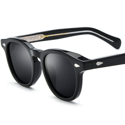 Vintage Round Acetate Polarized Sunglasses UV400 - Black Gray - MCROONS