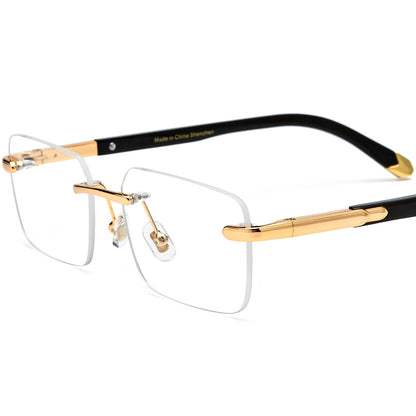 Rimless Square Buffalo Horn Optical Glasses Frame - Black - MCROONS