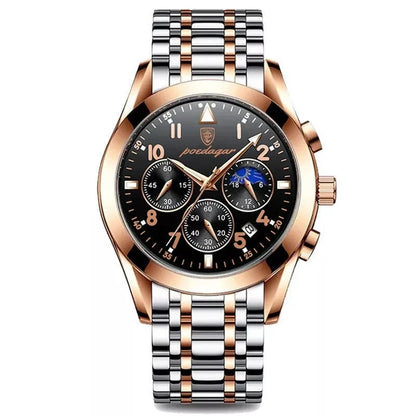 Poedagar 8168 Men's Luxury Quartz Watch – Stainless Steel Band, Waterproof, Luminous, Date