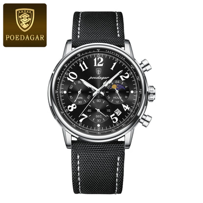 Poedagar 808 Men's Luxury Chronograph Quartz Watch – Leather Strap, Waterproof, Luminous, Date