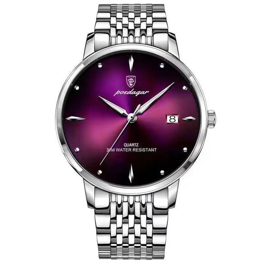 Poedagar 868 Men's Luxury Quartz Watch – Stainless Steel Band, Waterproof, Luminous, Date