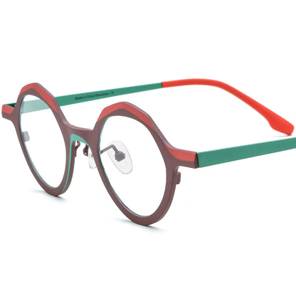 Colourful Titanium Octagon Optical Glasses Frame Vintage - MCROONS - Matte Brown Frame