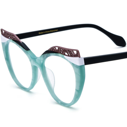 Matte Acetate Cat Eye Optical Glasses Frame Oversized - Cyan - MCROONS