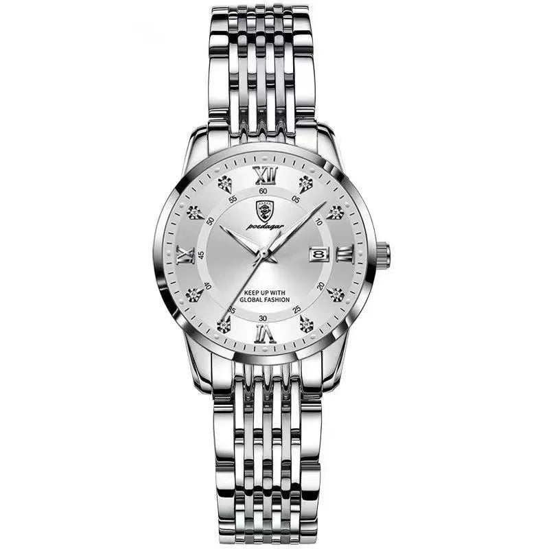 Poedagar 268 Women's Luxury Quartz Watch – Stainless Steel Band, Waterproof, Luminous, Date