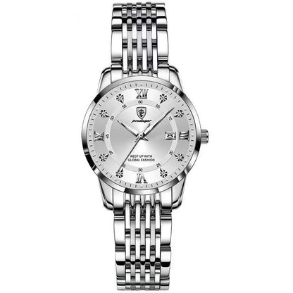 Poedagar 268 Women's Luxury Quartz Watch – Stainless Steel Band, Waterproof, Luminous, Date