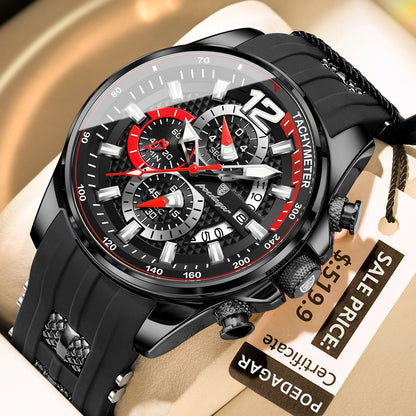 Poedagar 898 Men's Luxury Chronograph Quartz Watch – Silicone Strap, Waterproof, Luminous, Date